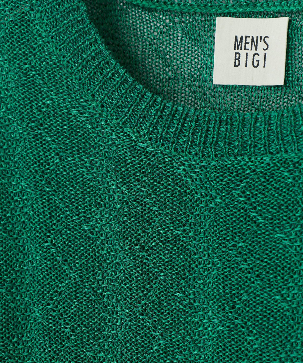 MEN'S BIGI 変形アーガイルシアーニット7分袖Tシャツ グリーン