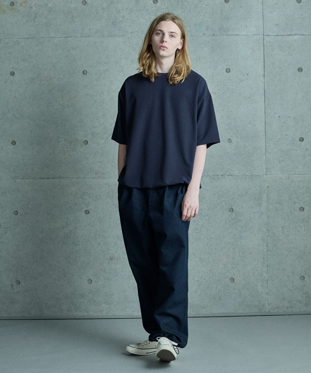 MEN'S BIGI シアサッカー調ルーズフィットTEE ネイビー