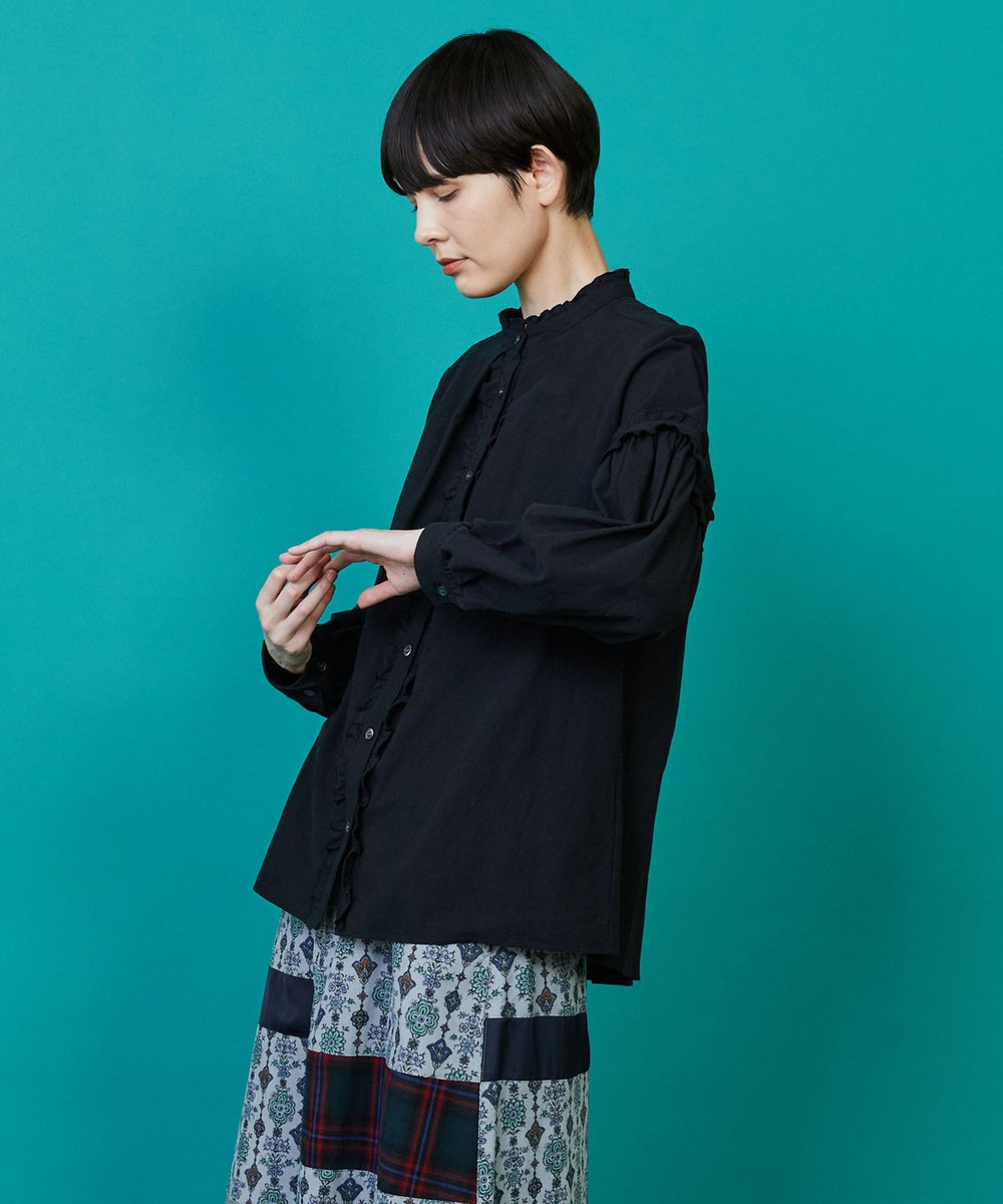FRAPBOIS シーツフリル ブラウス ブラック