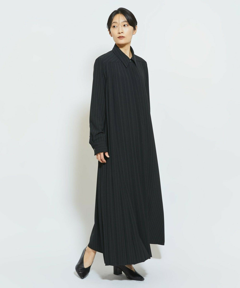 MOGA Collection MOGA Collection ストライプアシンメトリープリーツワンピース ブラック