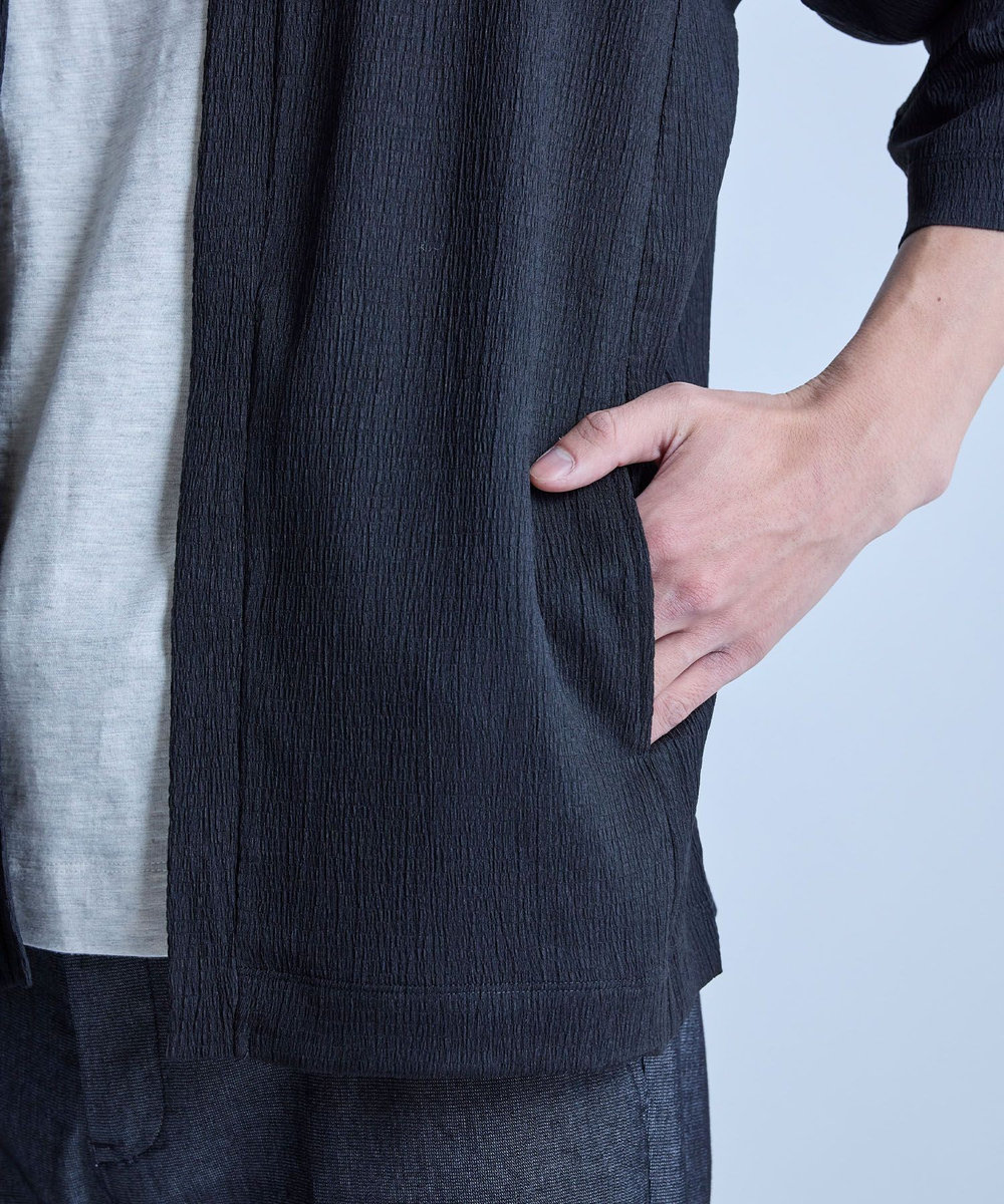 UNION STATION ハーフスリーブボタンレスカーディガン<ストレッチ・ハンドウォッシャブル> ブラック