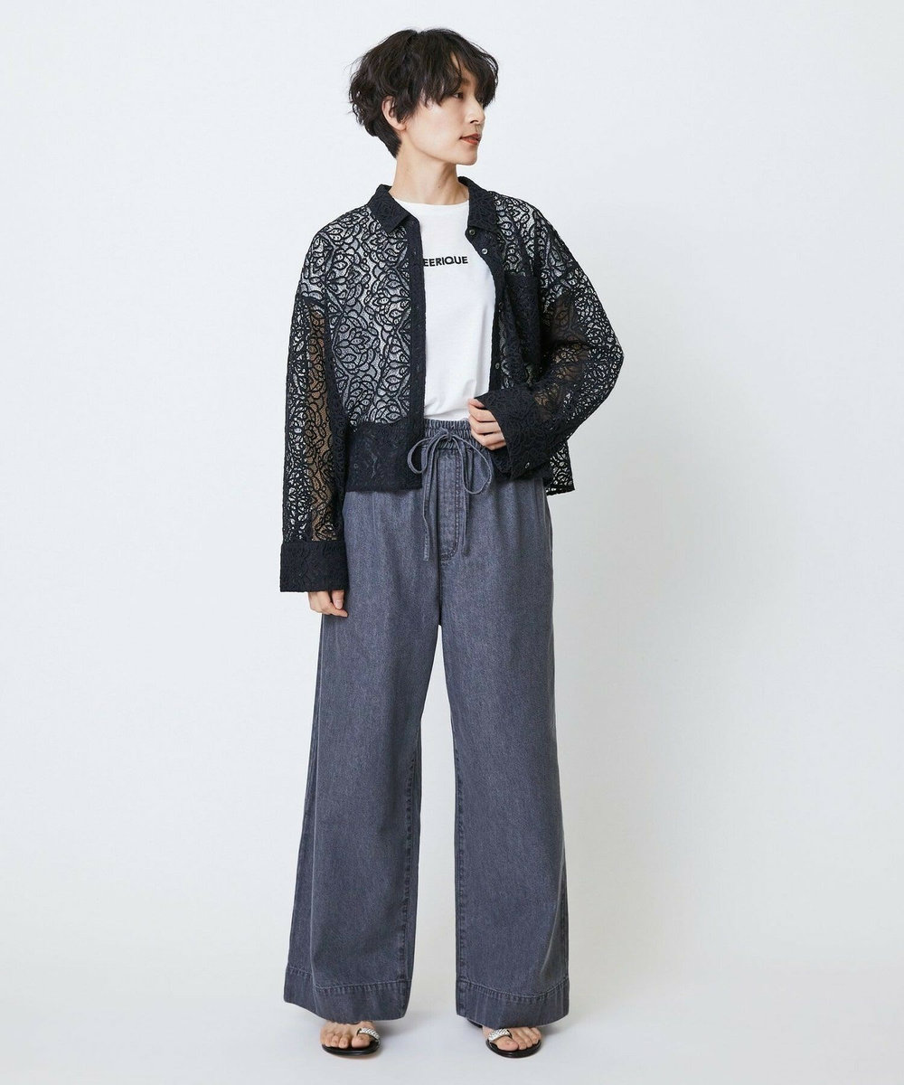 feerique feerique　ボタニカルレースシャツ ブラック