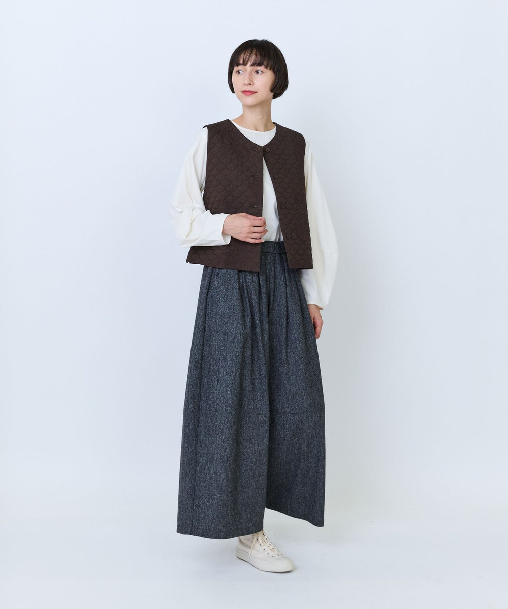 LOISIR ウール混ツイードボトルシルエットパンツ グレー系その他