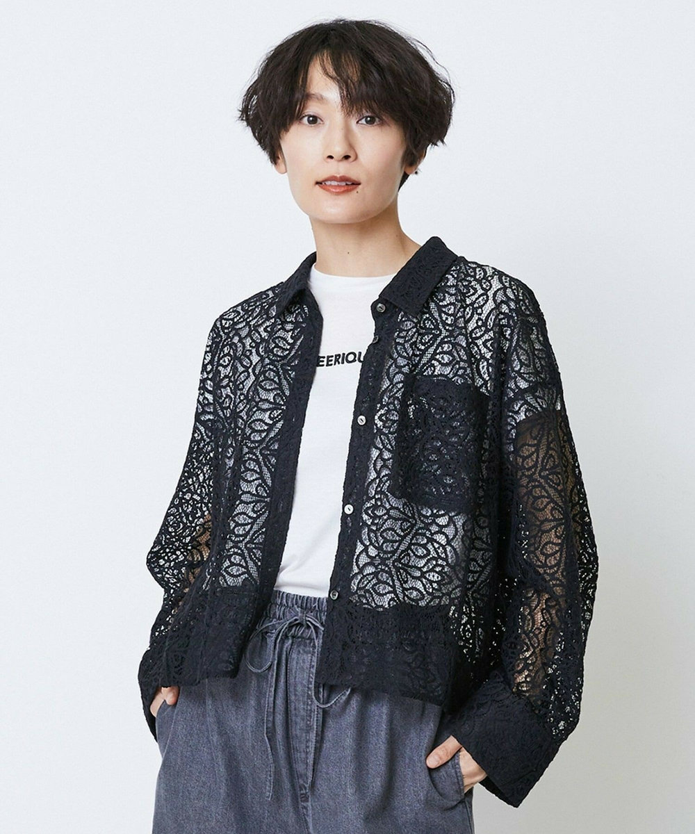 feerique feerique　ボタニカルレースシャツ ブラック