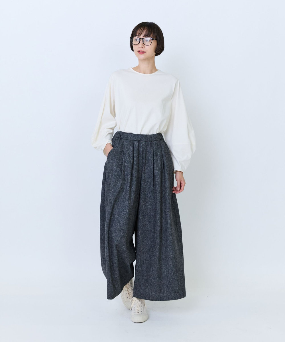LOISIR ウール混ツイードボトルシルエットパンツ グレー系その他