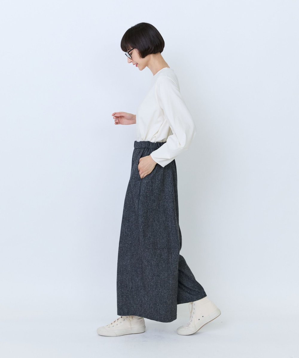 LOISIR ウール混ツイードボトルシルエットパンツ グレー系その他