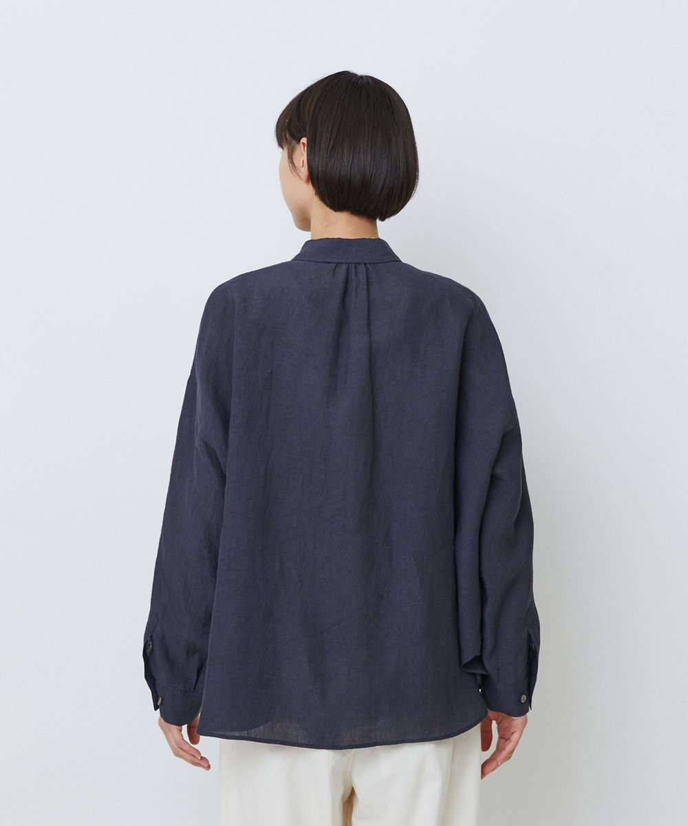 LOISIR グランジリネンボクシーシャツ ネイビー