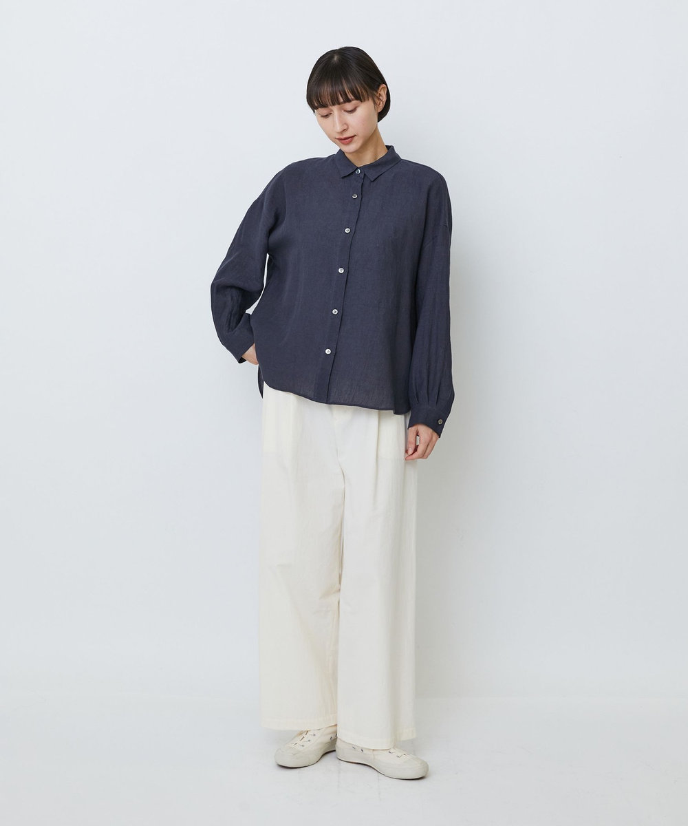 LOISIR グランジリネンボクシーシャツ ネイビー