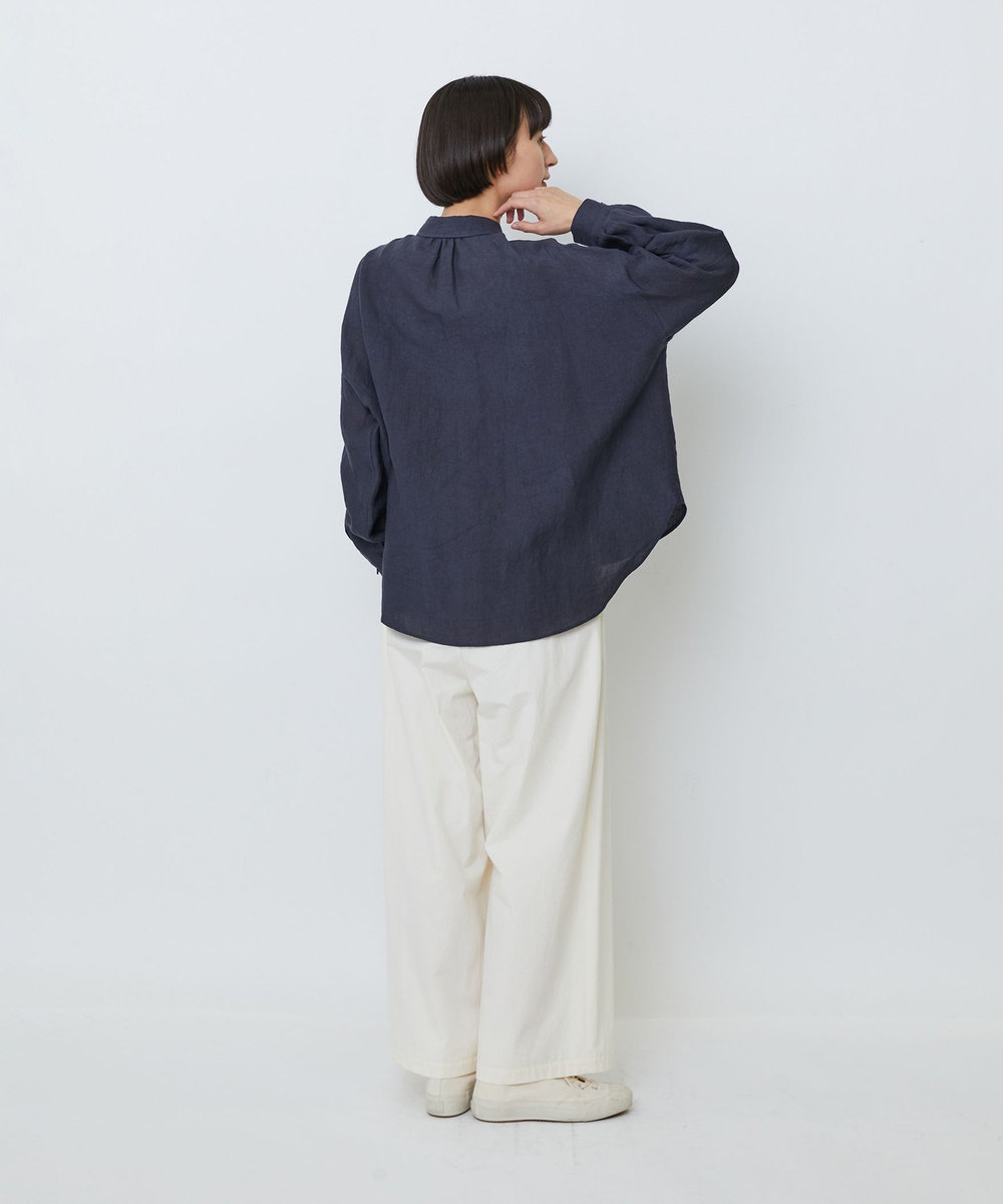LOISIR グランジリネンボクシーシャツ ネイビー