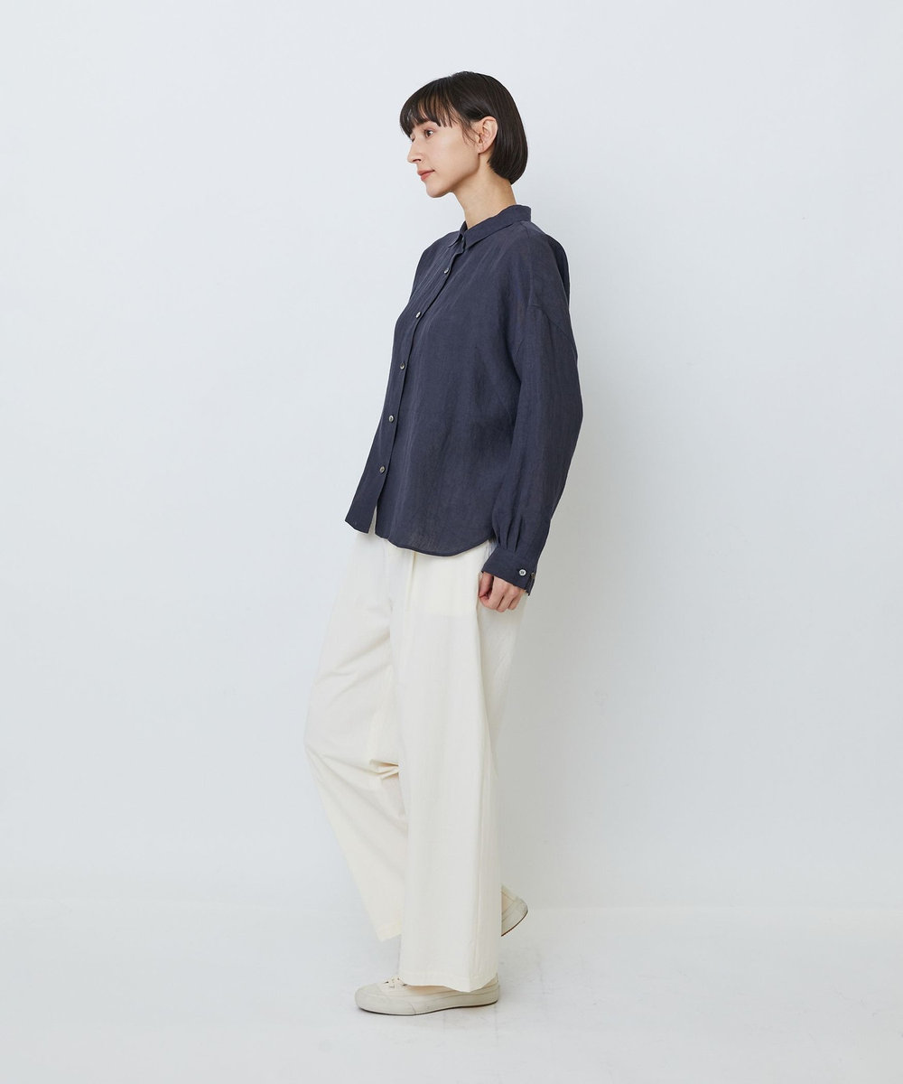 LOISIR グランジリネンボクシーシャツ ネイビー