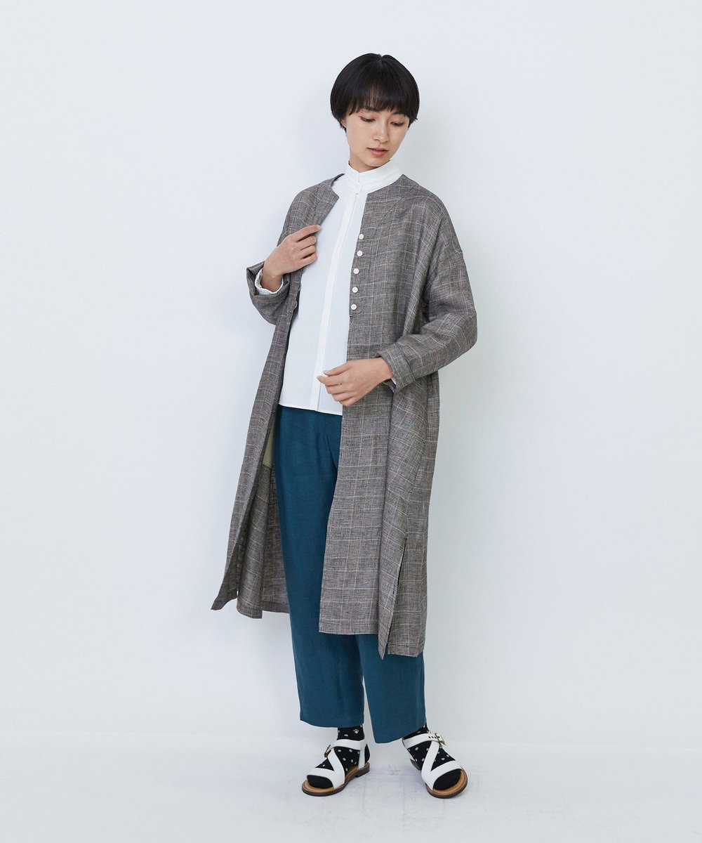 LOISIR リネンチェックガウンカーディガン チェック
