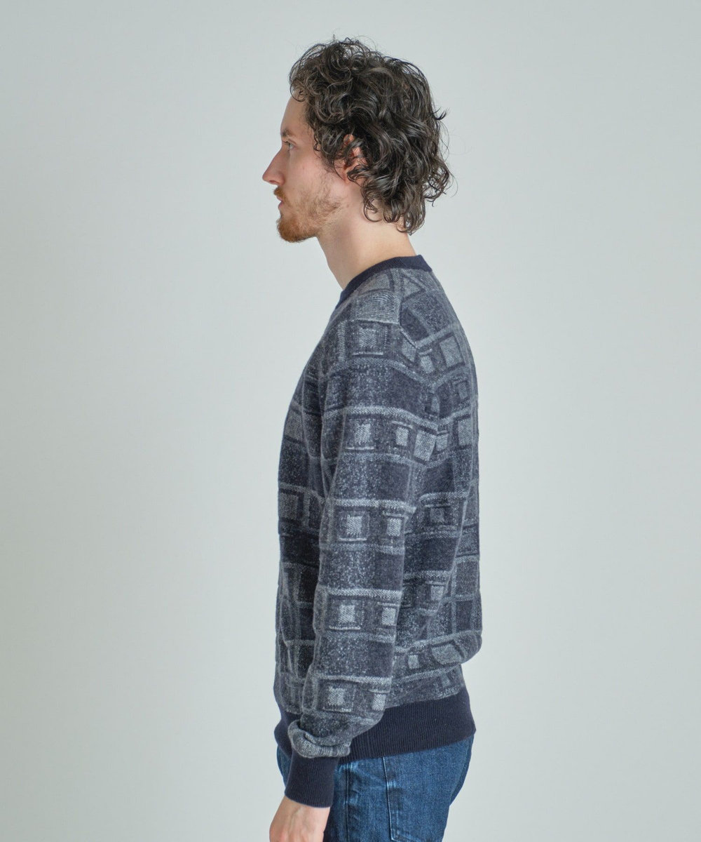 MEN'S BIGI リンクスジャカード クルーネックニット ネイビー
