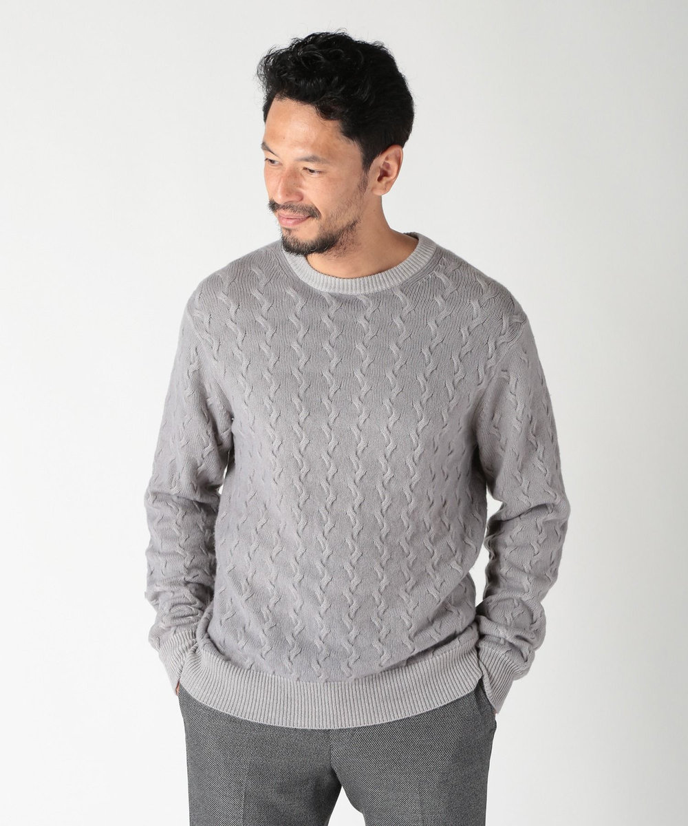 MEN'S BIGI 5G スノー加工ケーブルクルーニット グレー