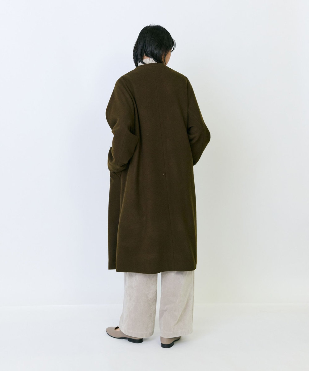 LOISIR ウールメルトンVネックコート カーキ