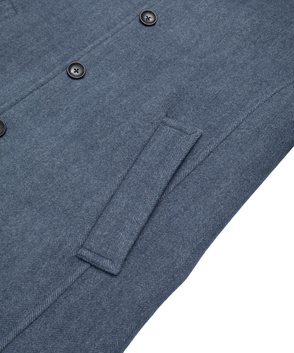 MEN'S BIGI Super140ウールヘリンボーンビーバー スタンドカラーコート ブルー