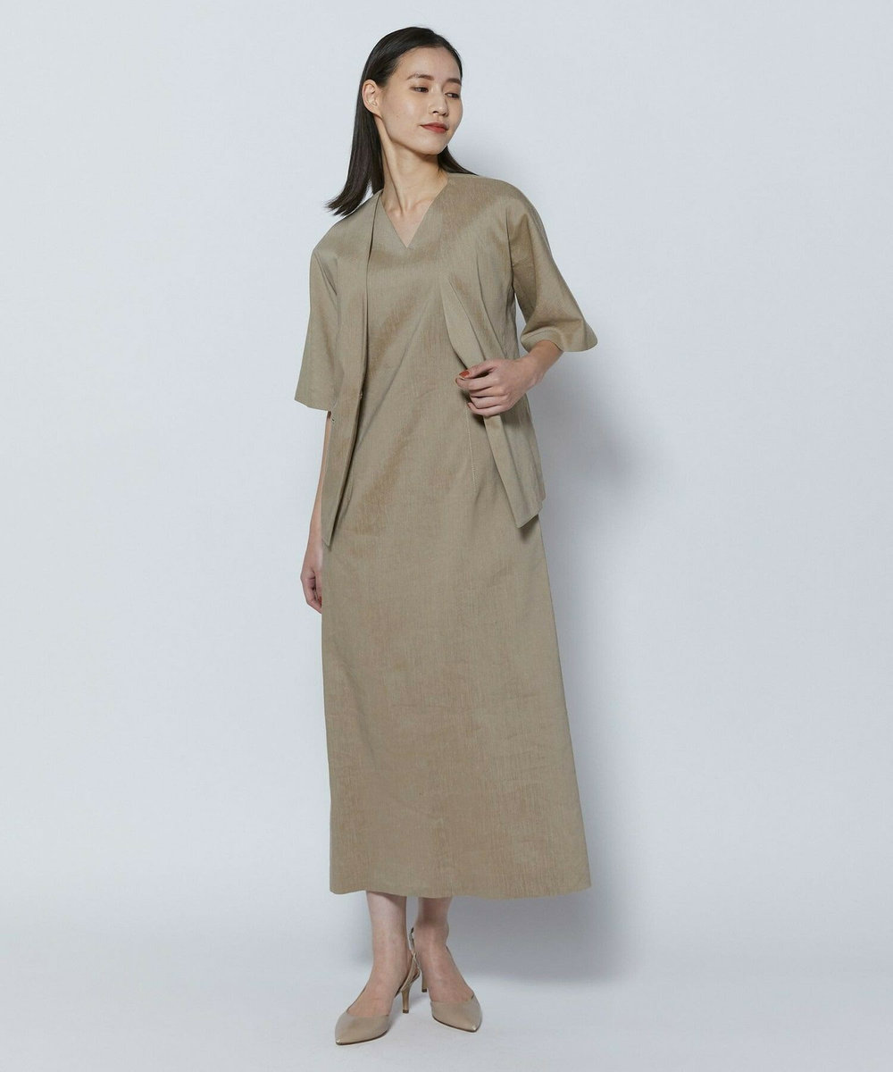 L'EQUIPE COUTURIER ファインリネンクロスワンピース モカ