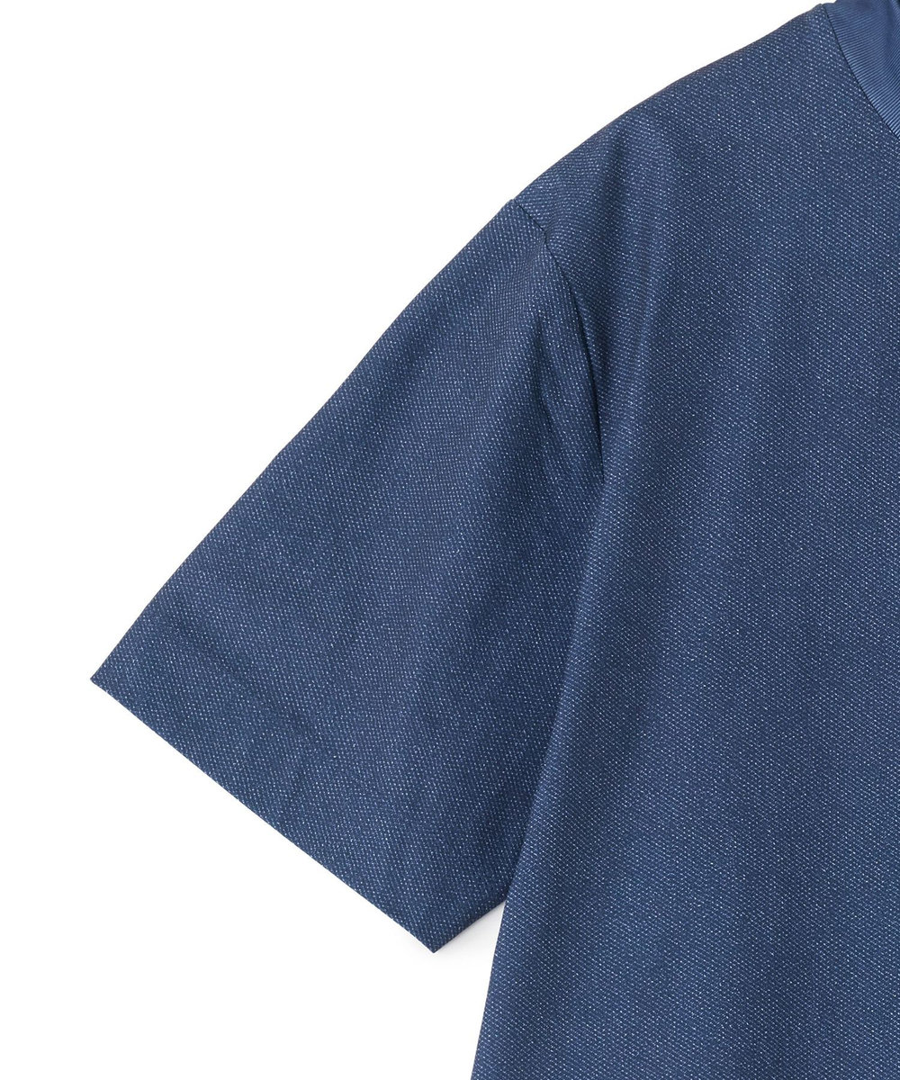 UNION STATION ドットメッシュプリントモックネックTシャツ＜ストレッチ・軽量・ハンドウォッシャブル・通気性＞ ネイビー