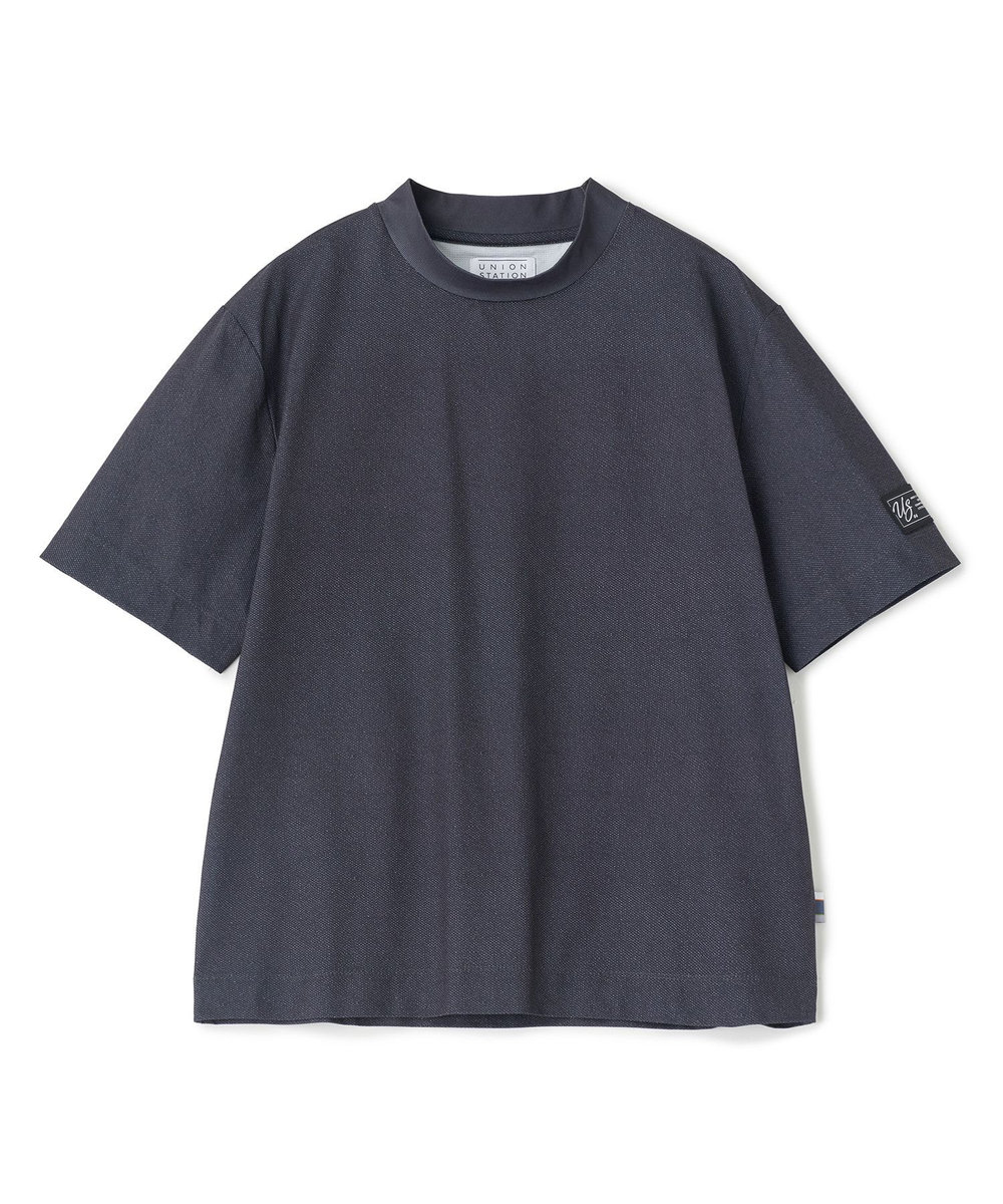 UNION STATION ドットメッシュプリントモックネックTシャツ＜ストレッチ・軽量・ハンドウォッシャブル・通気性＞ ブラック