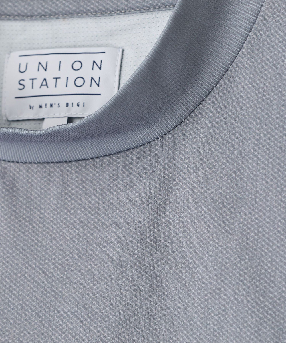 UNION STATION ドットメッシュプリントモックネックTシャツ＜ストレッチ・軽量・ハンドウォッシャブル・通気性＞ ネイビー