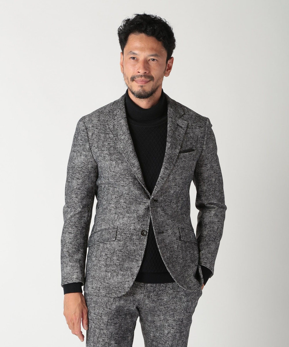 MEN'S BIGI 【ACTIVE TAILOR】ヒートパフォーマーツイード調プリントジャケット（セットアップ対応） ブラック