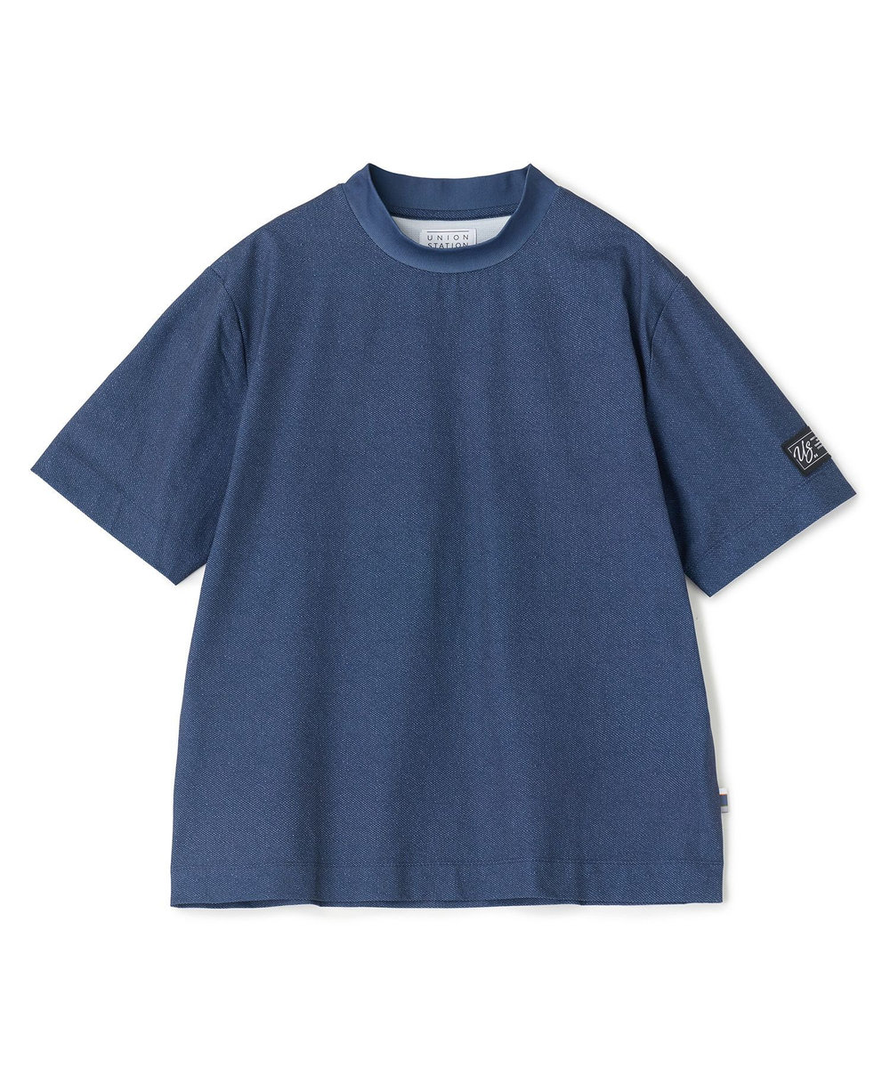UNION STATION ドットメッシュプリントモックネックTシャツ＜ストレッチ・軽量・ハンドウォッシャブル・通気性＞ ネイビー