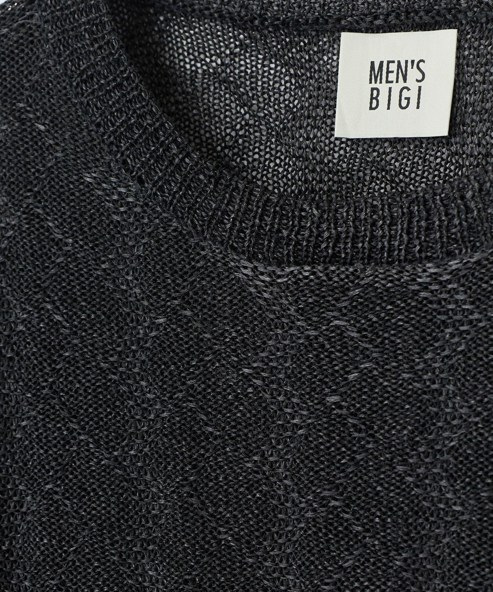 MEN'S BIGI 変形アーガイルシアーニット7分袖Tシャツ ブラック