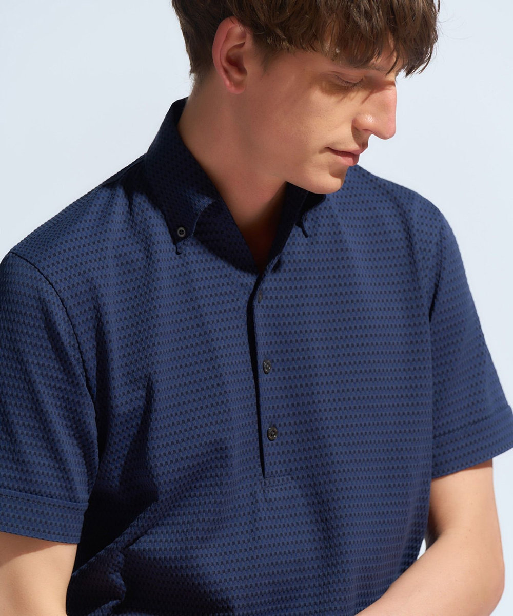 MEN'S BIGI 【ACTIVE TAILOR】COOL MAXサッカー織りポロシャツ ネイビー
