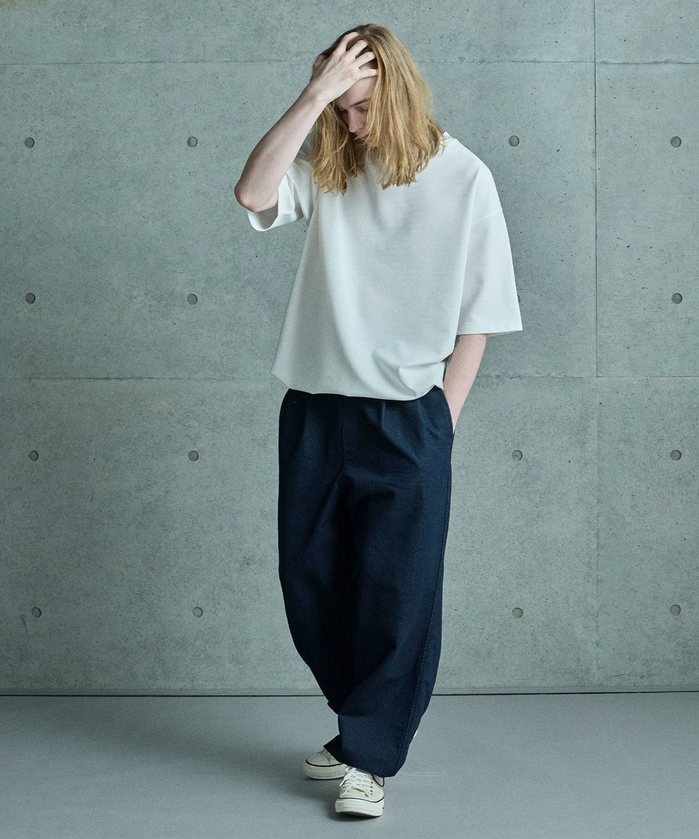 MEN'S BIGI シアサッカー調ルーズフィットTEE ホワイト