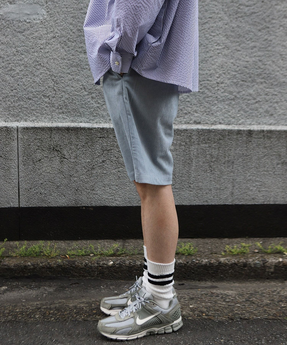 MEN'S BIGI サマーコーデュロイワイドハーフパンツ サックスブルー