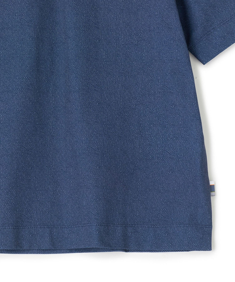 UNION STATION ドットメッシュプリントモックネックTシャツ＜ストレッチ・軽量・ハンドウォッシャブル・通気性＞ ネイビー