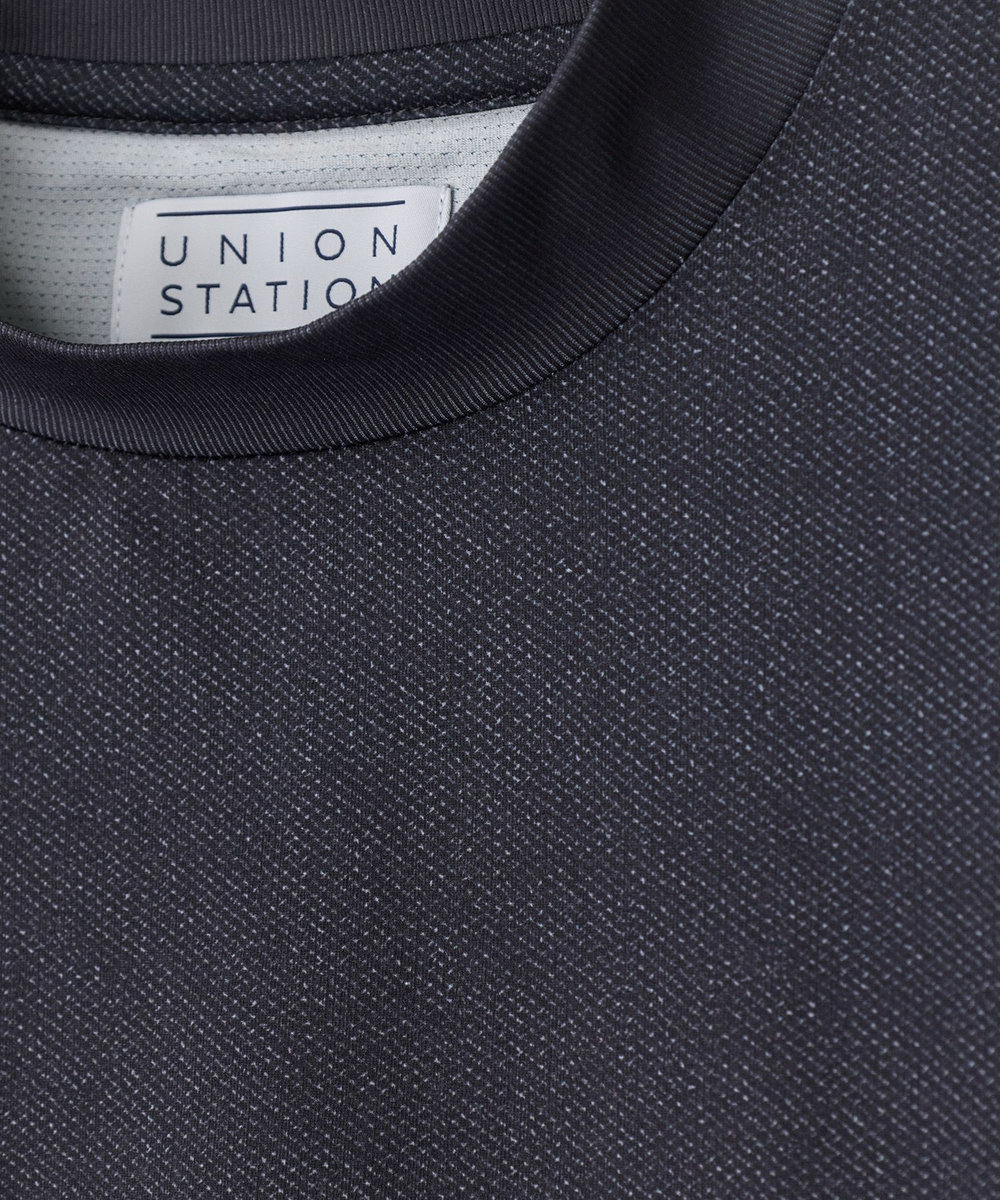 UNION STATION ドットメッシュプリントモックネックTシャツ＜ストレッチ・軽量・ハンドウォッシャブル・通気性＞ ネイビー