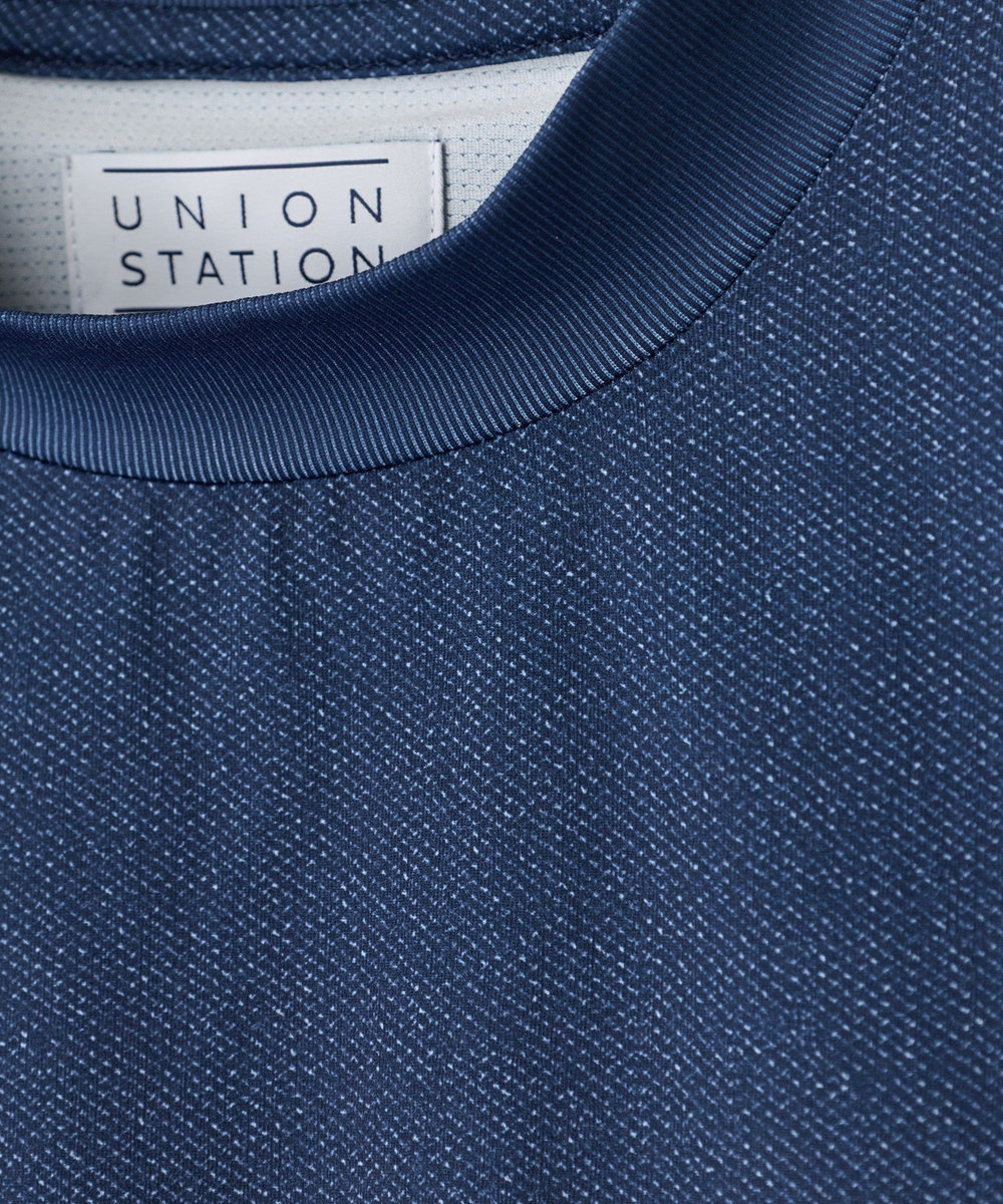 UNION STATION ドットメッシュプリントモックネックTシャツ＜ストレッチ・軽量・ハンドウォッシャブル・通気性＞ ネイビー