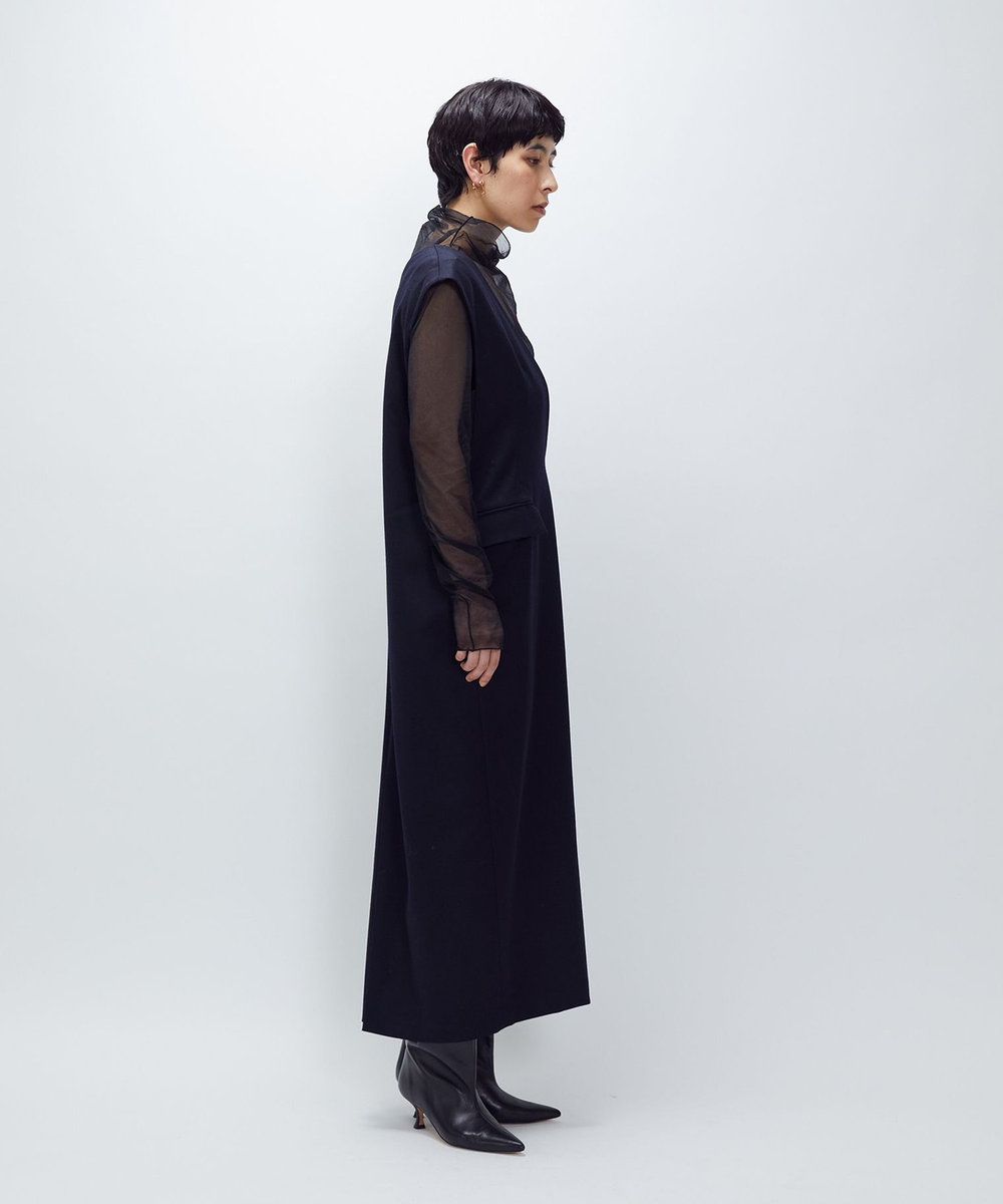 1er Arrondissement ウールサテンワンピース ネイビー