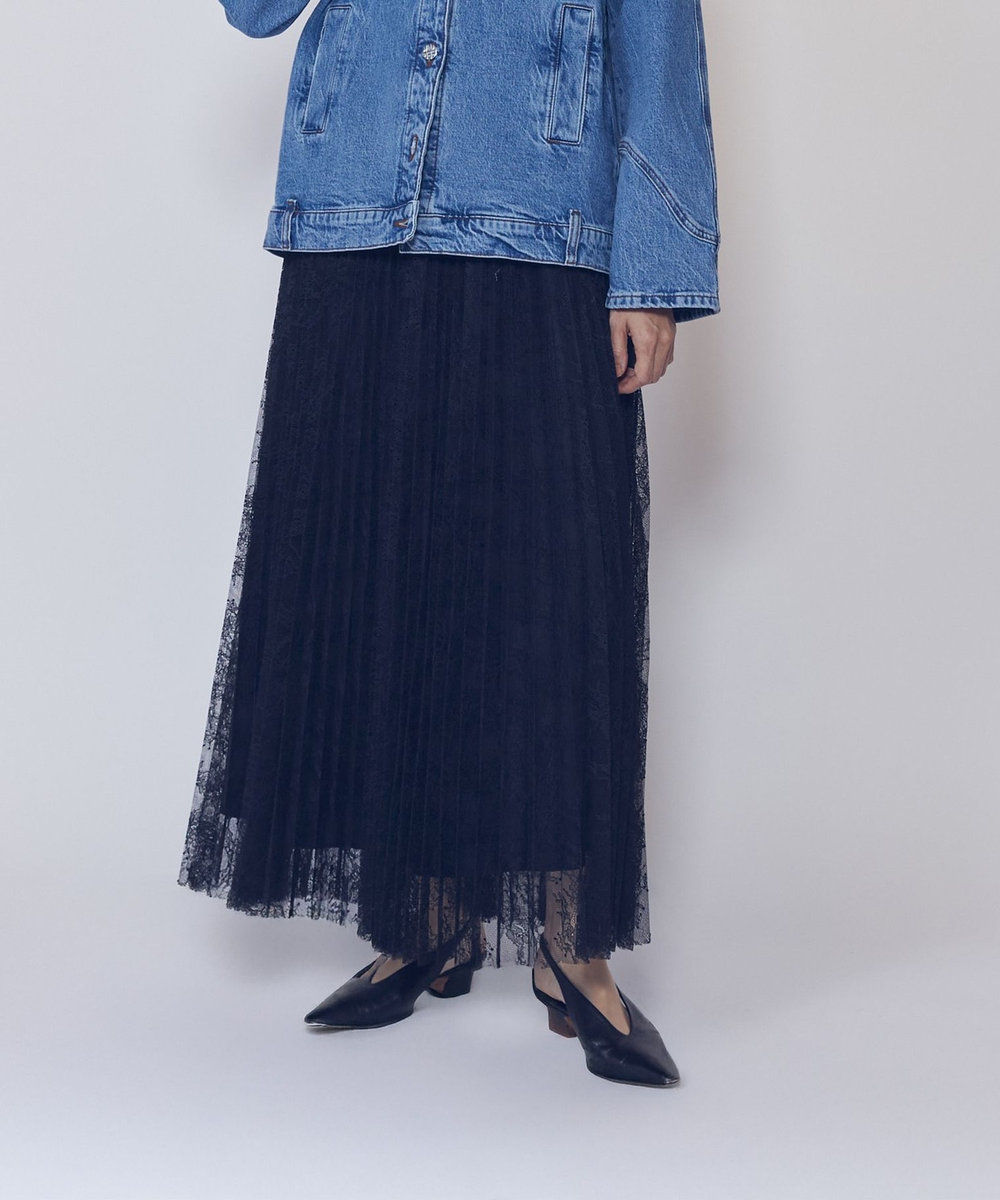 1er Arrondissement レースアコーディオンスカート ブラック