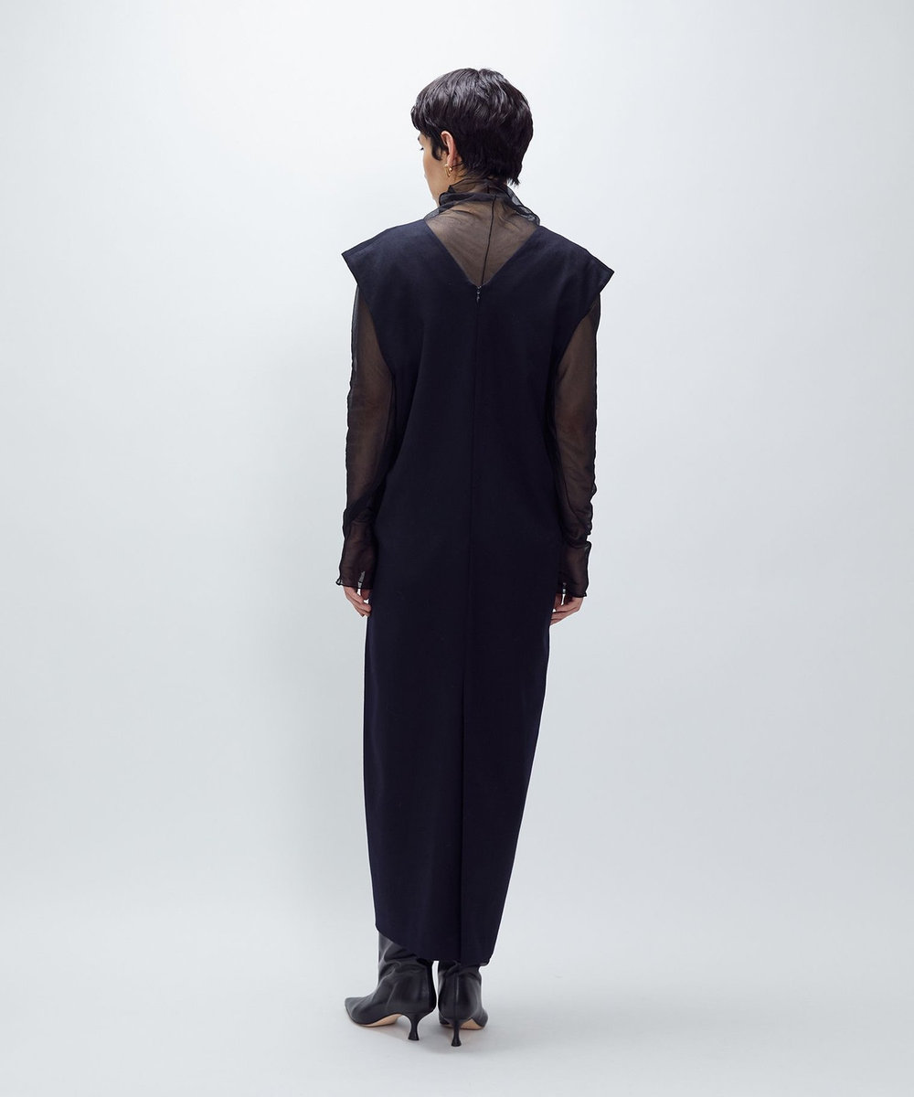 1er Arrondissement ウールサテンワンピース ネイビー