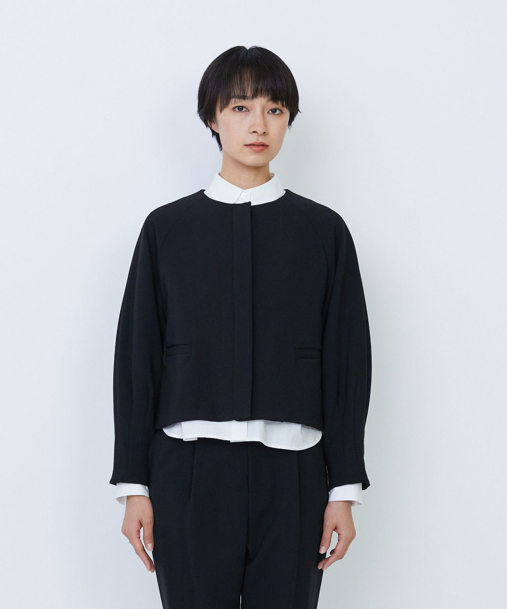 LOISIR エコダブルクロスノーカラージャケット ブラック