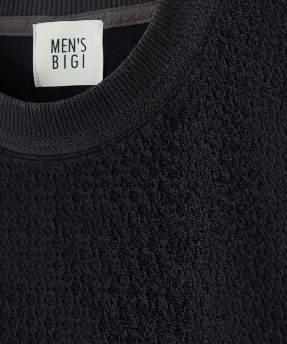MEN'S BIGI ウール混フクレジャカード モックネックロングTEE［ストレッチ］ チャコールグレー