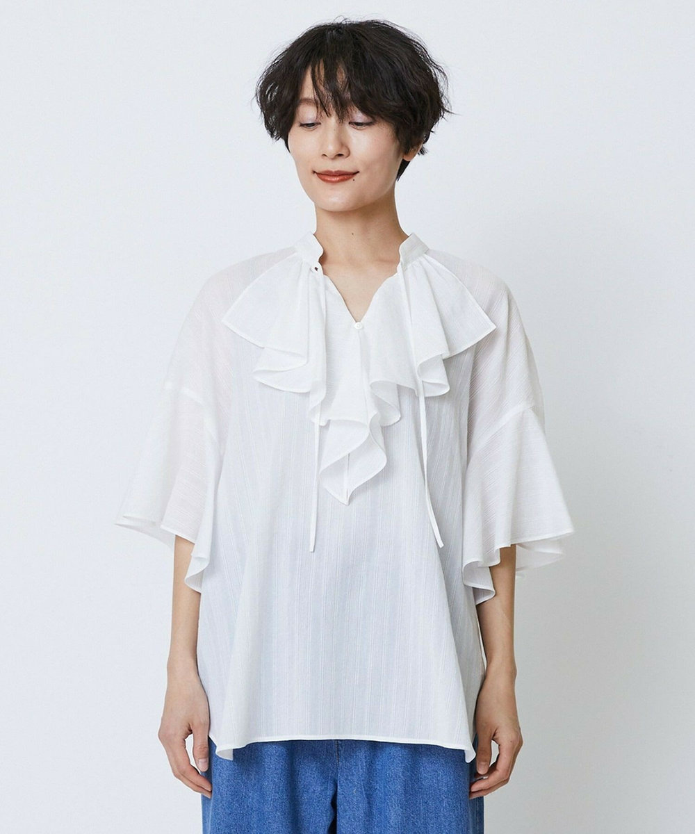 feerique feerique　ボイルクレープフリルブラウス ホワイト