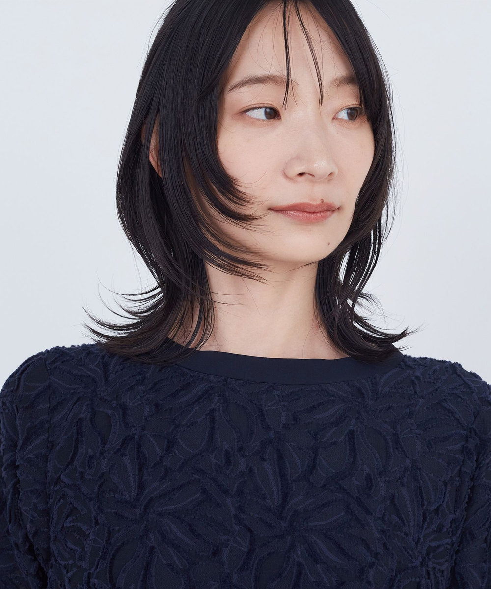 ADIEU TRISTESSE カットジャカードワンピース ネイビー