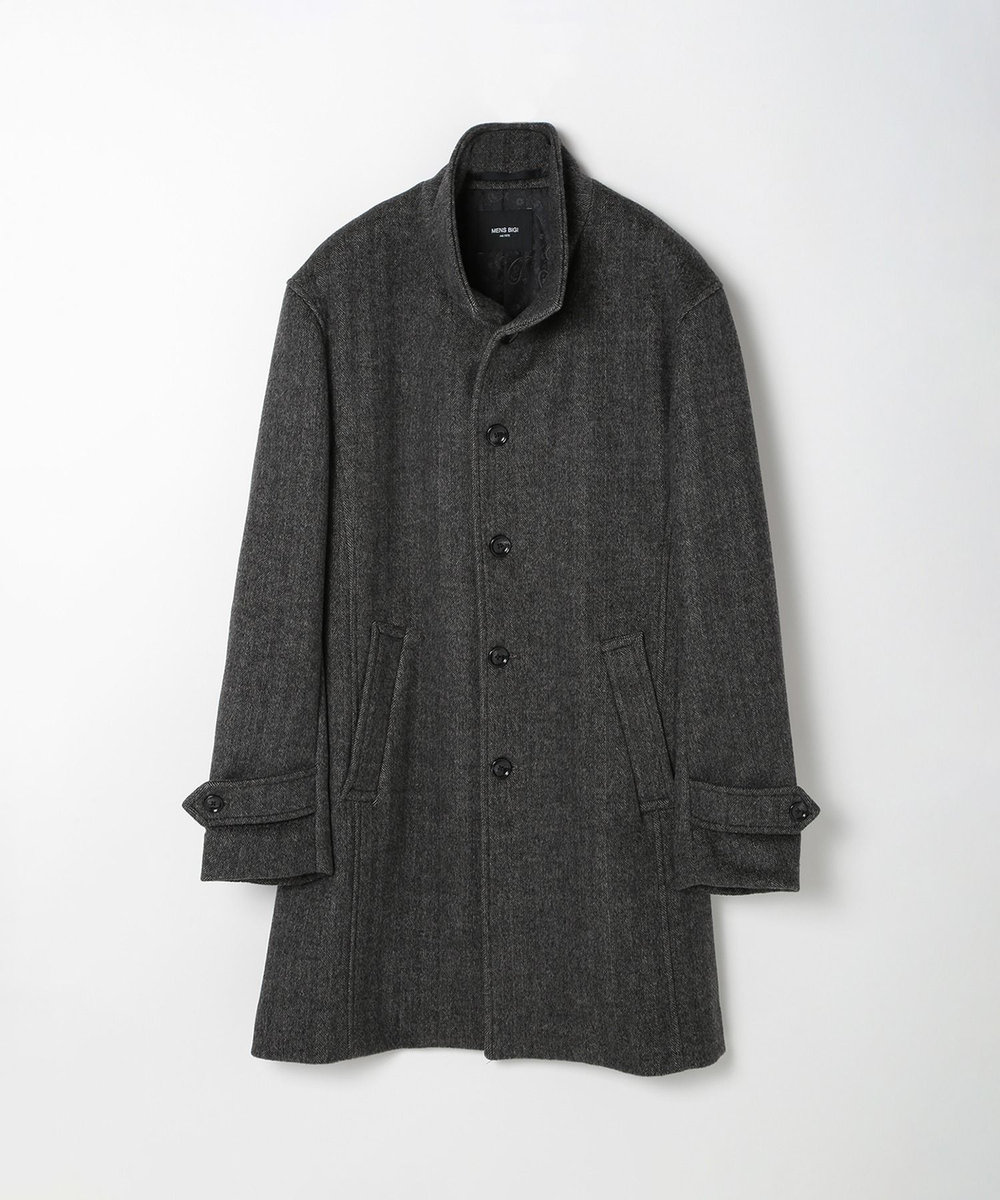 MEN'S BIGI スーパー140ウールビーバーヘリンボーンコート グレー