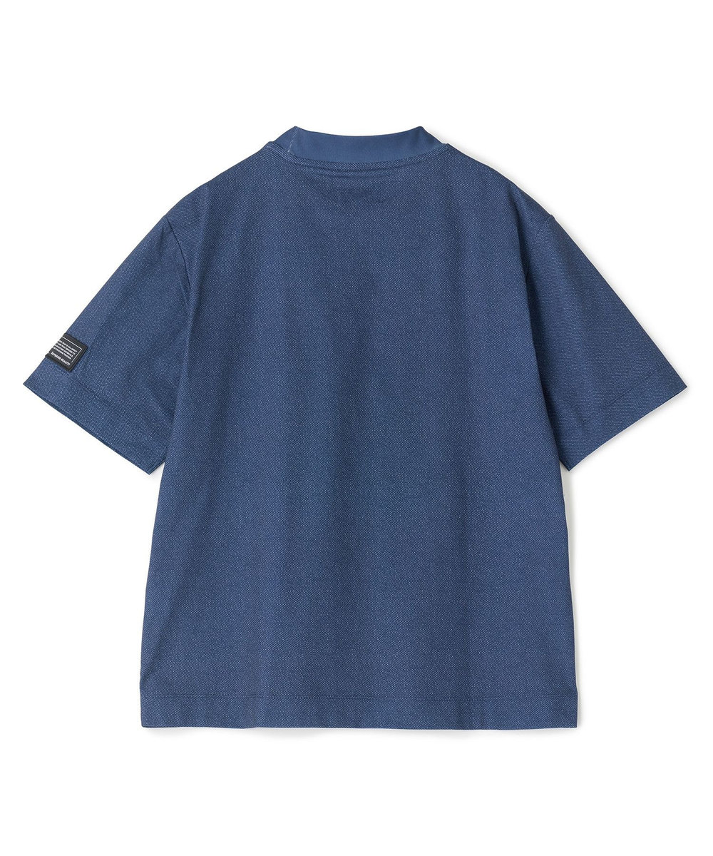 UNION STATION ドットメッシュプリントモックネックTシャツ＜ストレッチ・軽量・ハンドウォッシャブル・通気性＞ ネイビー