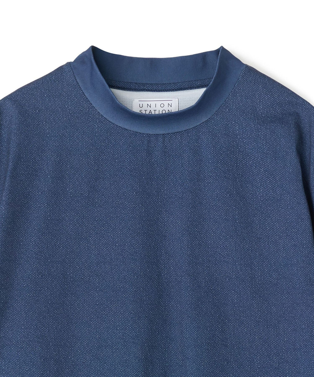 UNION STATION ドットメッシュプリントモックネックTシャツ＜ストレッチ・軽量・ハンドウォッシャブル・通気性＞ ネイビー
