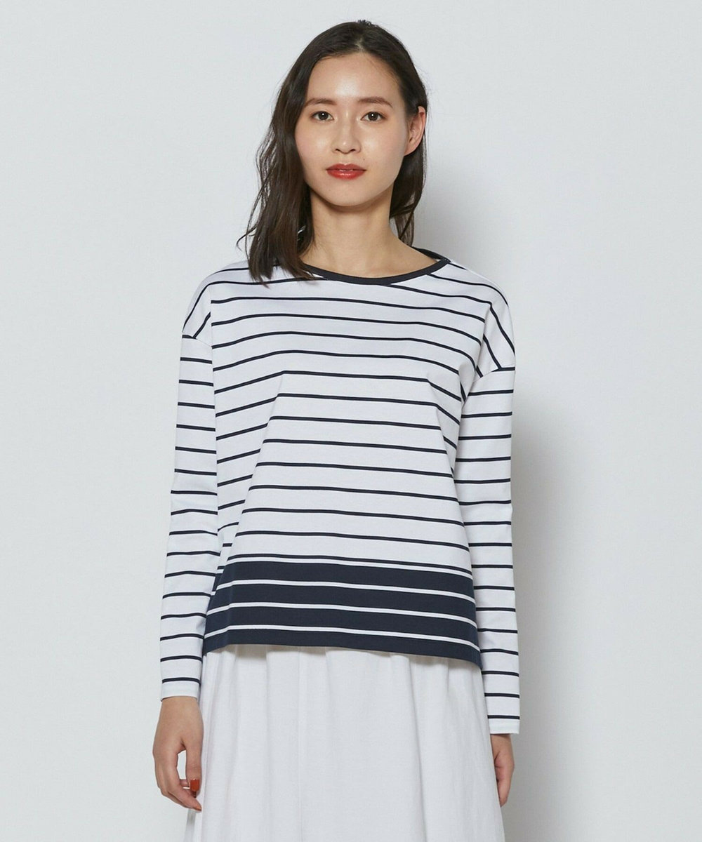 L'EQUIPE ［eclat 2026年5月号掲載商品］バイカラーパネルボーダーカットソー ネイビー