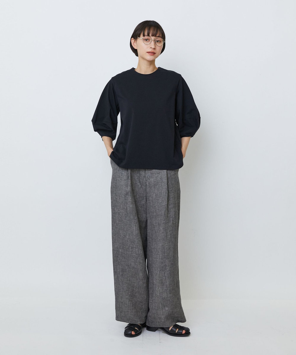 LOISIR コットン天竺ボトルスリーブプルオーバー チャコールグレー
