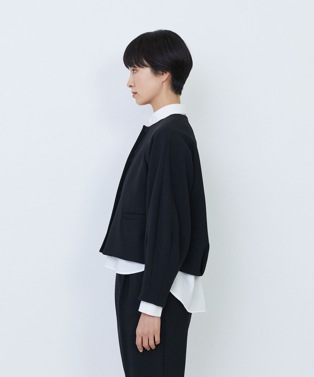 LOISIR エコダブルクロスノーカラージャケット ブラック