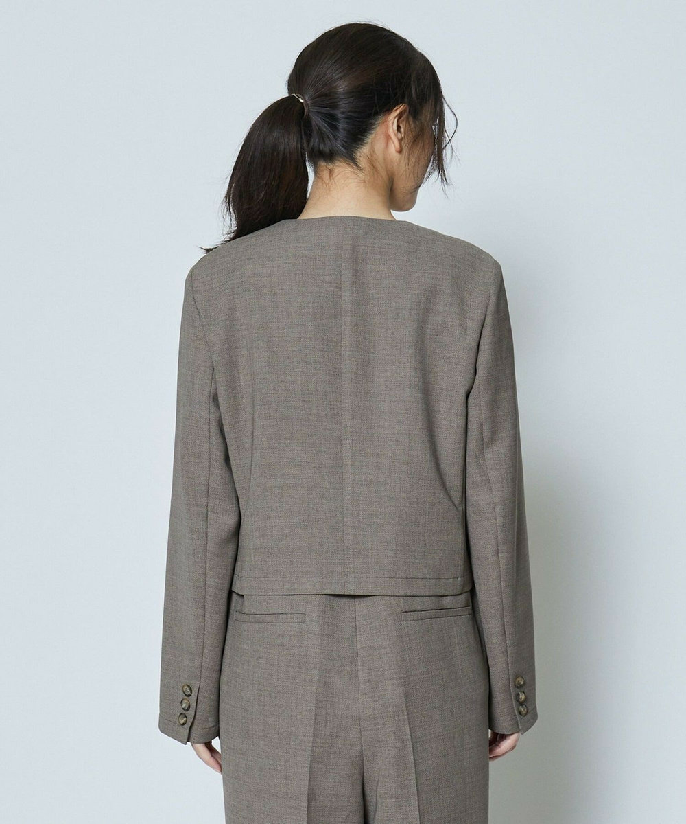 feerique 麻調メッシュノーカラーショートジャケット ベージュ