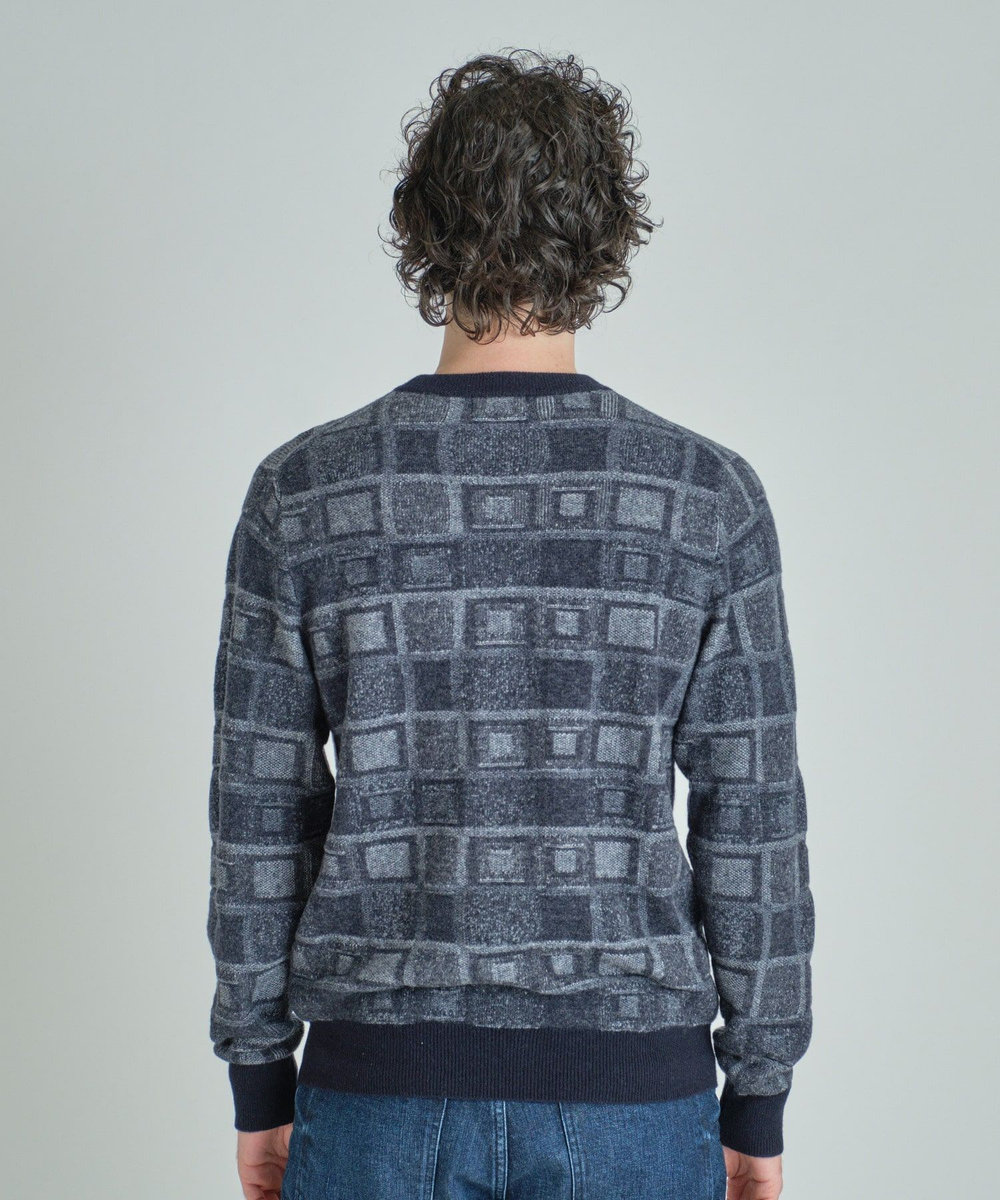 MEN'S BIGI リンクスジャカード クルーネックニット ネイビー