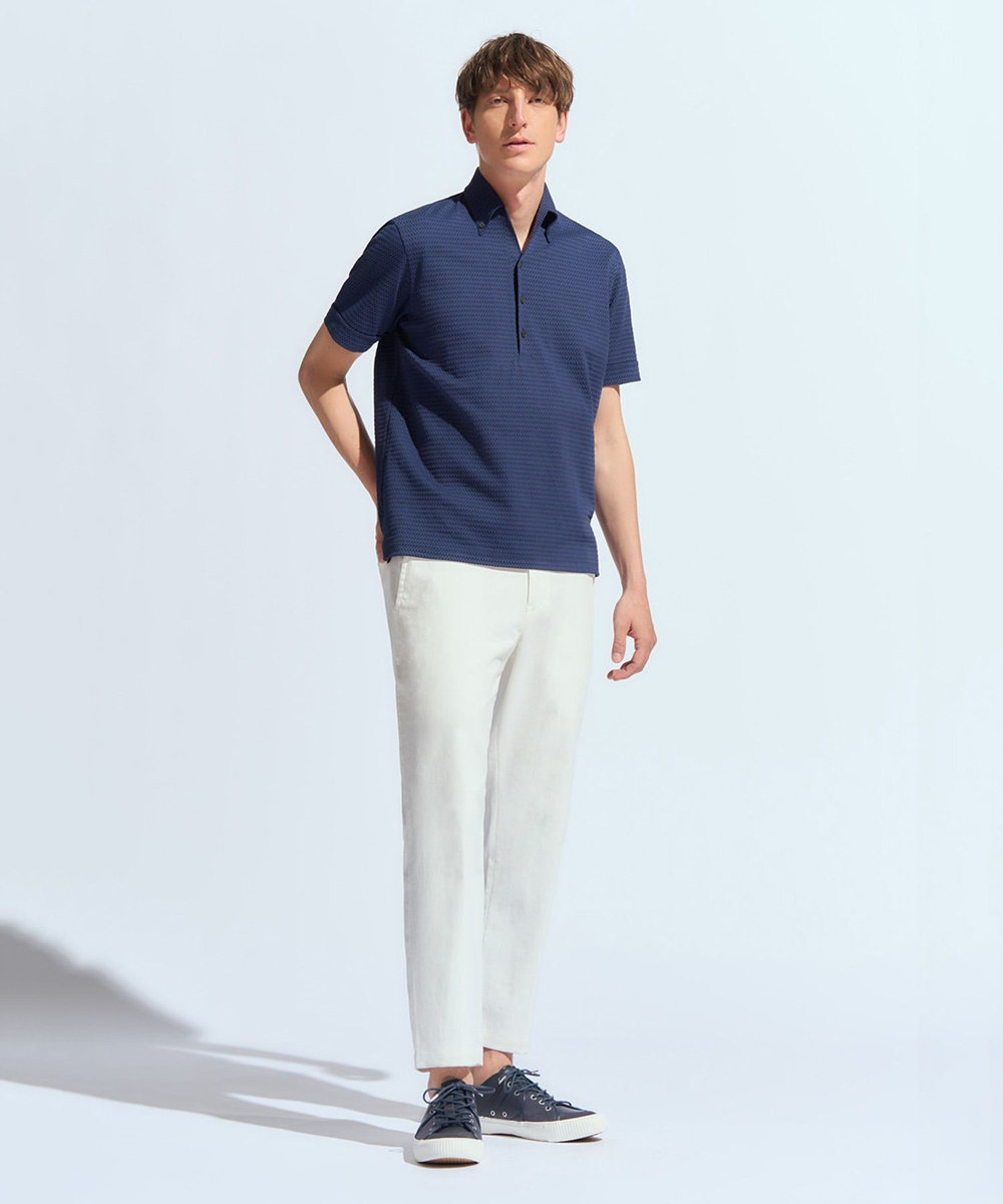 MEN'S BIGI 【ACTIVE TAILOR】COOL MAXサッカー織りポロシャツ ネイビー