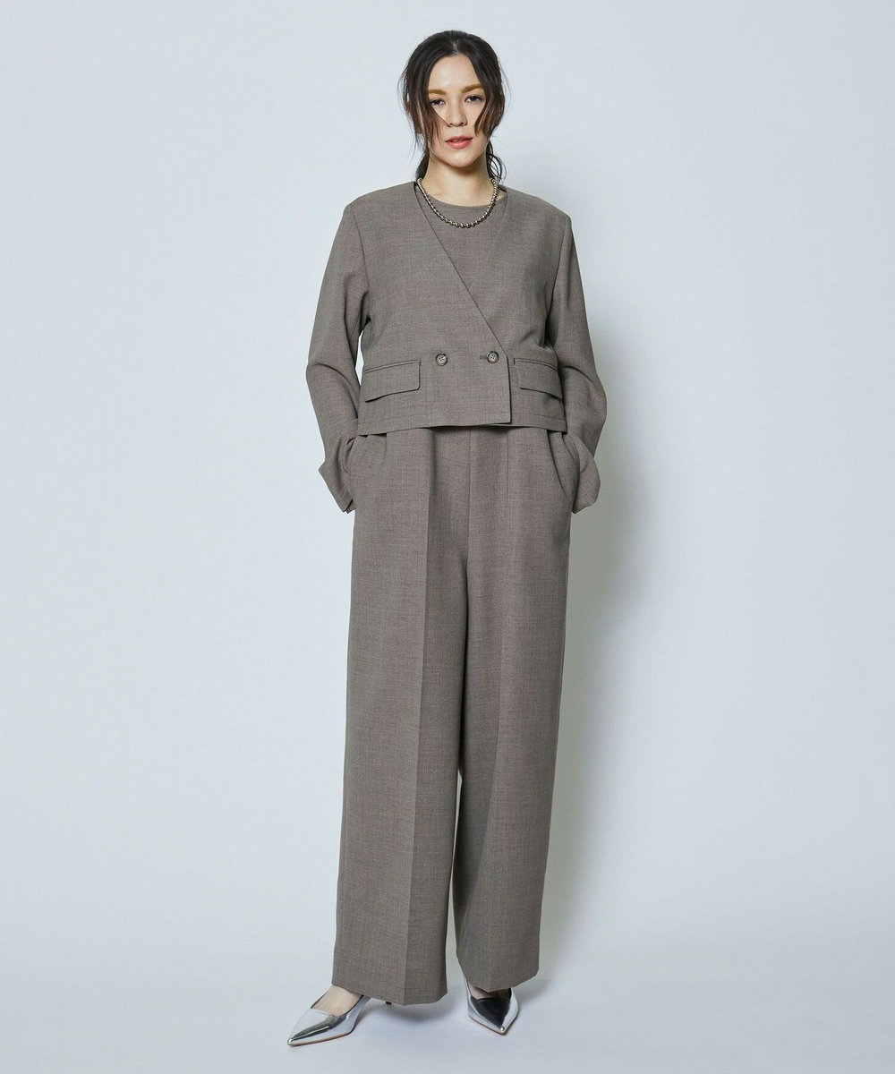 feerique 麻調メッシュノーカラーショートジャケット ベージュ