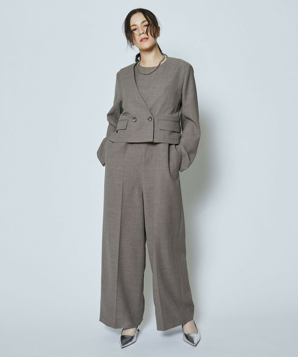 feerique 麻調メッシュノーカラーショートジャケット ベージュ